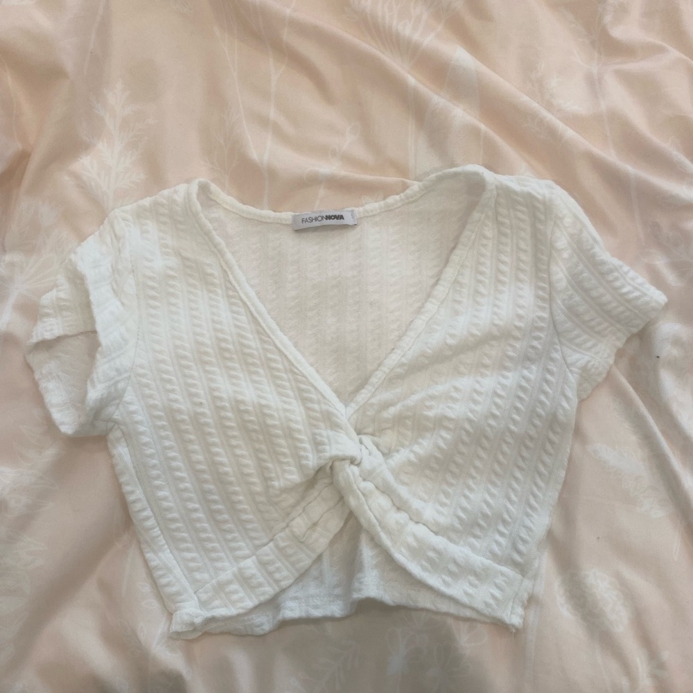 White Textured Crop Top